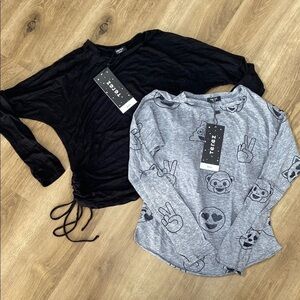 2 Terez girls Black and Gray Long Sleeve Tops size medium